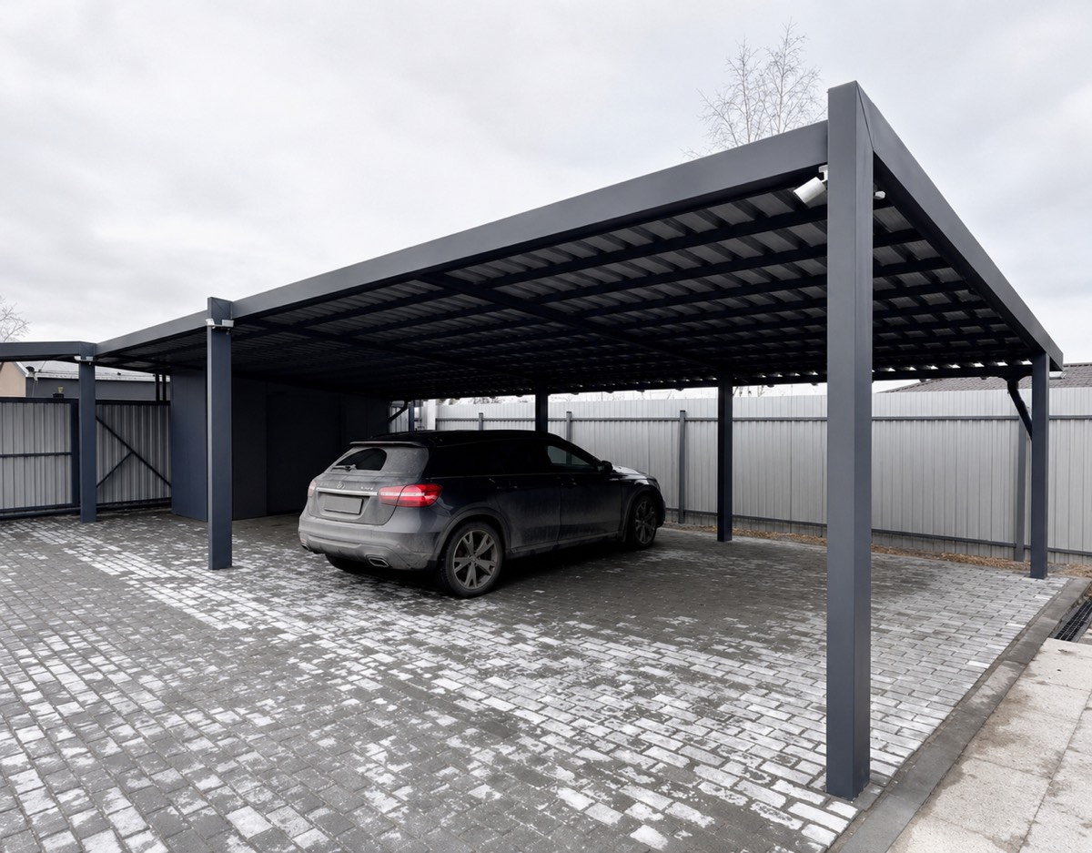 Copertină metalică IL301 Flat — Pe piloni